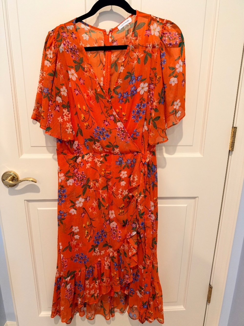 Calvin Klein Orange Floral Ruffle Maxi Dress | Size 14